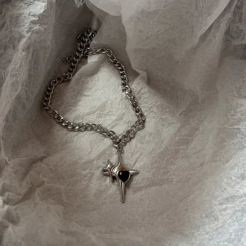 Punk Retro Button Star Pendant Necklace Trendy Delicate Silver Color Unisex Choker Personalised Luxury Jewelry for Women