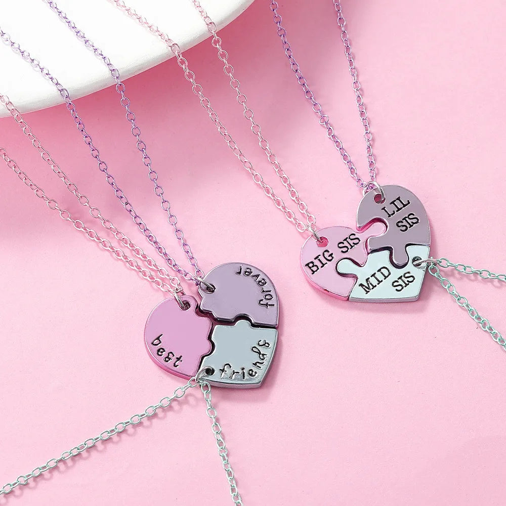 Lovecryst 3/4Pcs/set Heart-shaped Stitching Best Friend Necklace BFF Friendship Jewelry Gifts for Girls