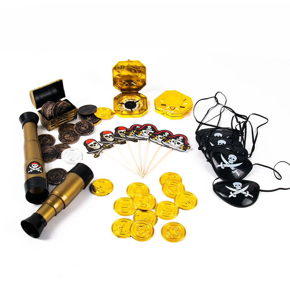 Children Pirate Captain Cosplay Costume Props Pirate Eye Patch Hook Coins Telescope Kids Favors Gift Toy Pirate Party Halloween