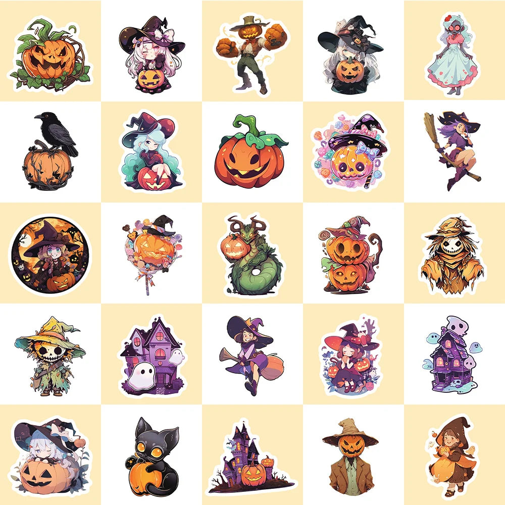 10/30/50pcs Cool Cartoon Halloween Witch Waterproof Stickers Decoration Decals Motorcycle Laptop Phone Luggage Car Sticker Toy