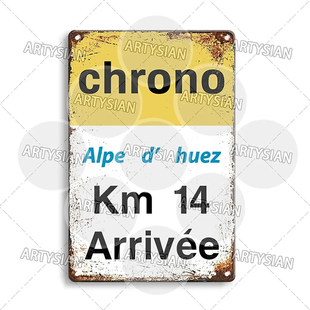 Tour de France Metal Sign Cycling Plaque Paves Du Paris Roubaix Col du Galibier Col de Sarenne Alpe d'Huez Mont Ventoux Glandon