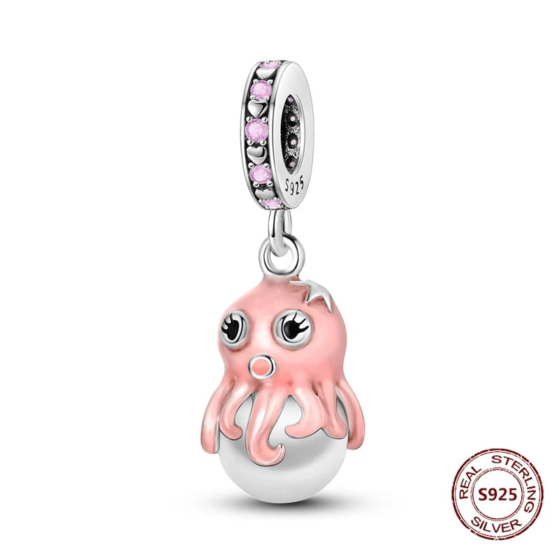 925 Sterling Silver Strawberry Turtle Owl Charm Beads Suitable For Original Bracelet Women DIY Jewelry Making Birthday Gifts