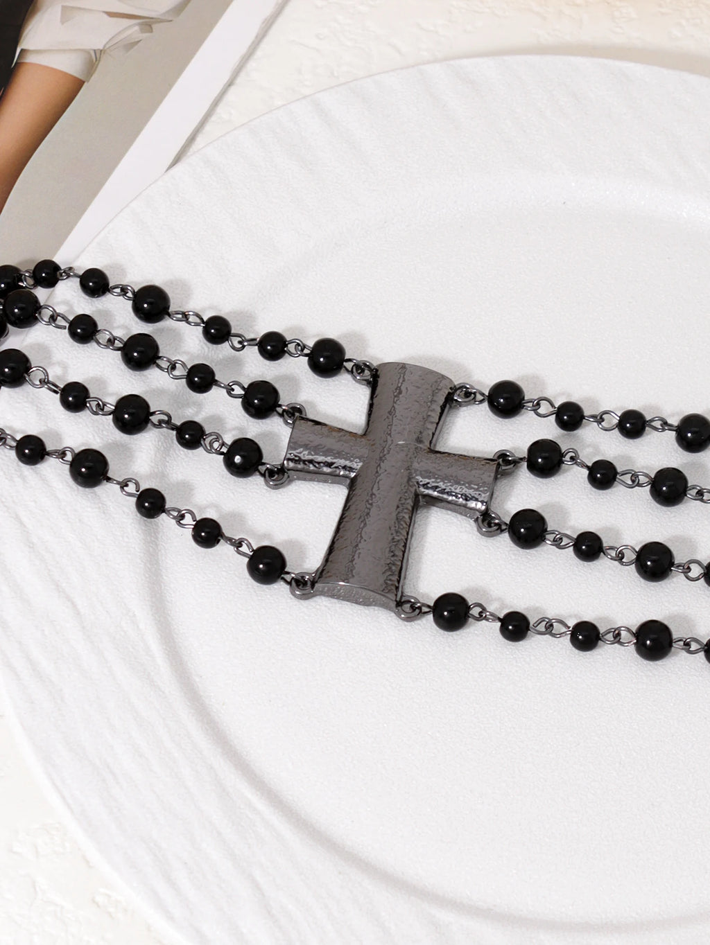 Punk Exaggerated Black Cross Beads Sexy Choker Necklaces Halloween Party Jewelry
