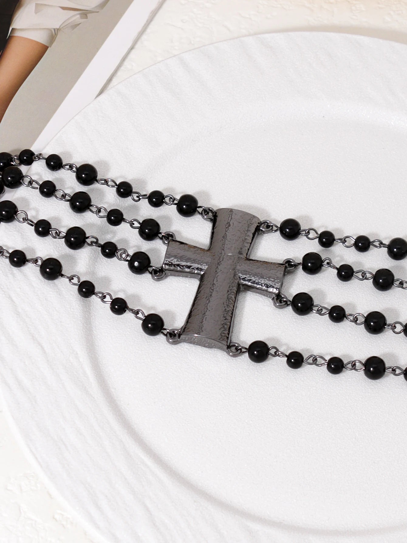 Punk Exaggerated Black Cross Beads Sexy Choker Necklaces Halloween Party Jewelry