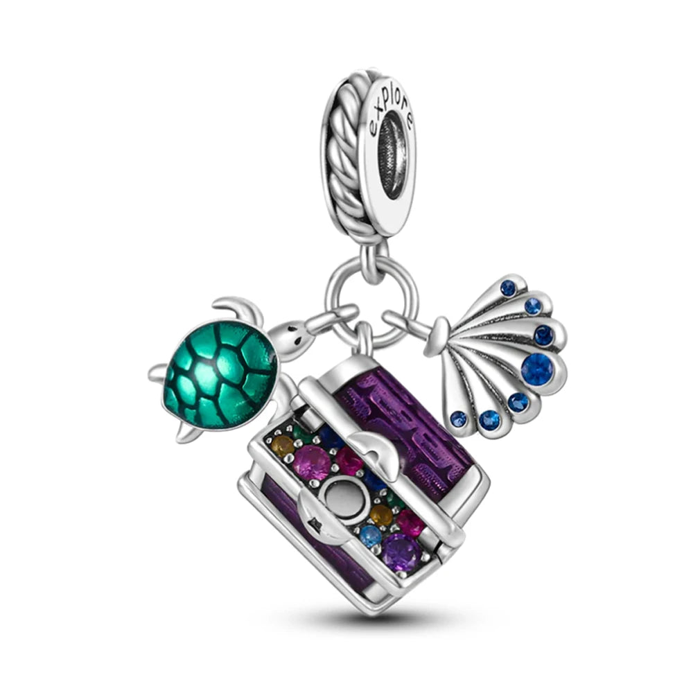 New 925 Sterling Silver Charm Fit Original Bracelet Accessories Women Jewelry Blue Ocean Series Octopus Dolphin Ship Lighthouse