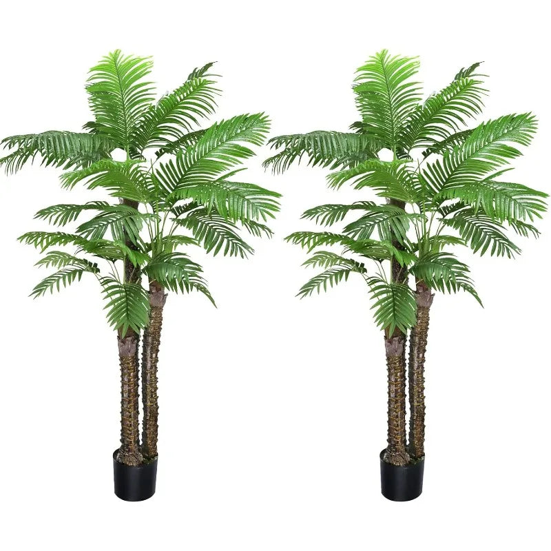 Artificial Phoenix Palm Tree,2pcs 8FT Pre Potted Faux Greenery Plant, Outdoor Indoor Large Faux Coconut Silk Palm Plants