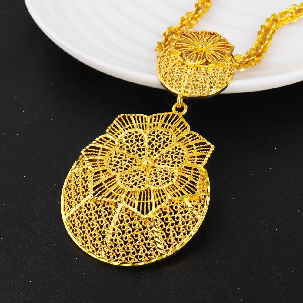 Nigerian Jewelery Set Wedding Jewelry For Women Dubai Gold Color Warped Geometry Necklace Earrings Bridal Wedding Party Gift