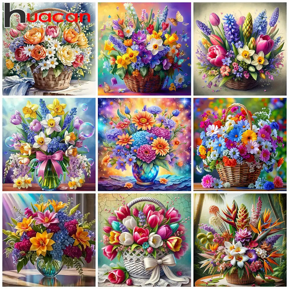 Huacan 5D Landscape Diamond Painting Flower Series Art Picture Full Square/round Rhinestone Embroidery Set Wall Decor