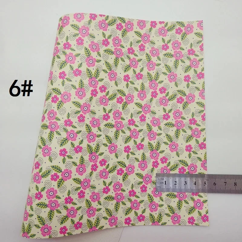 Spring Rose Flowers Printed Synthetic Leather Faux Fabric Sheets Felt Backing Vinyl For Earrings bag Bows DIY GM2381B