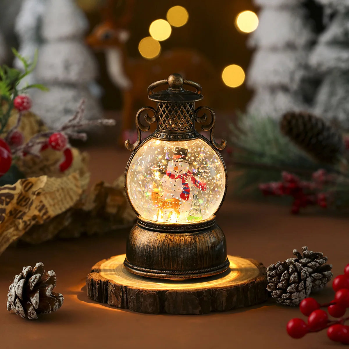 2025 Santa Claus with Music Floating Snow Ornaments Christmas Tree Luminous Bedside Lamp Snowman Night Light New Year Gifts