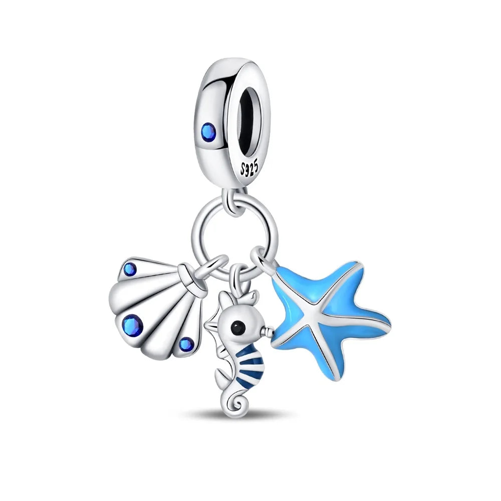 Underwater World 925 Sterling Silver Ocean Octopus Seashell Seahorse Starfish Pendant Fit DIY Bracelet Necklace Boutique Gift