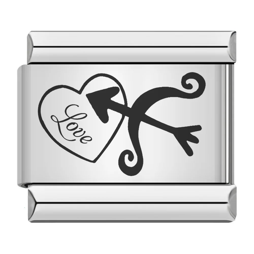 Fashion Romantic Heart I Love Dad Mum You Dogs Links Charm Fit 9mm Bracelet Stainless Steel Valentine's Day Jewelry DIY Making