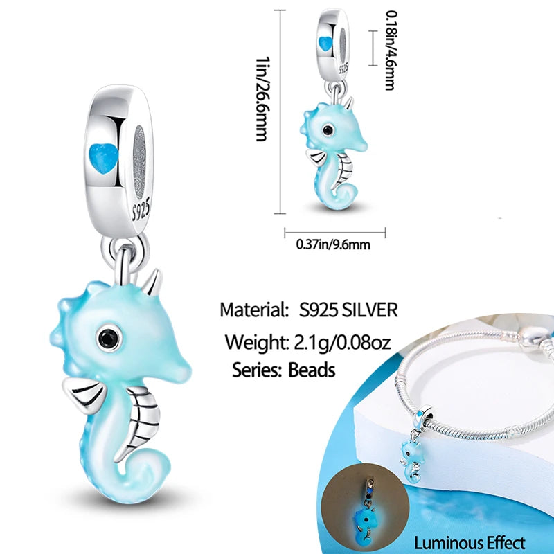 New Silver Plated Charms Beads Turtle Starfish Shell Sea Blue Summer Beads Fit Original Charms DIY Woman Jewelry Gift