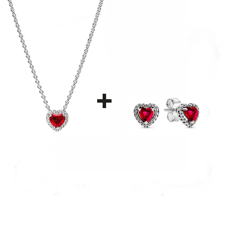 S925 Silver Valentine's Day Red Heart Charm Earring Snowflake Earrings Bow Heart Necklace DIY For Women Fine Jewelry Gift