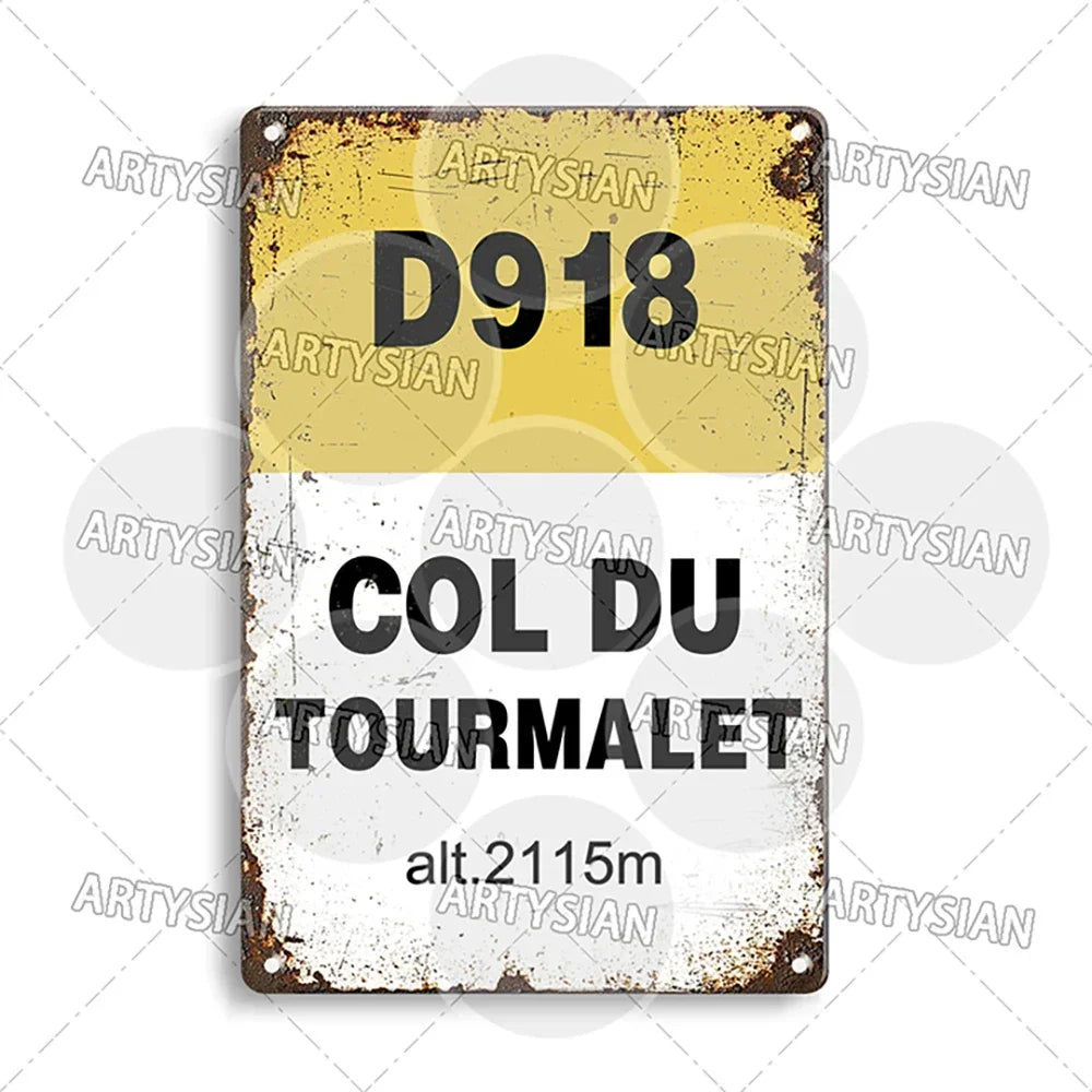 Tour de France Metal Sign Cycling Plaque Paves Du Paris Roubaix Col du Galibier Col de Sarenne Alpe d'Huez Mont Ventoux Glandon