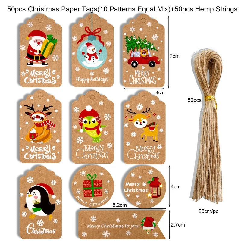 50pcs Painted Christmas Tag Kraft Paper Christmas Tag Card Party Gift Wrap Tag Tag 50 Sets