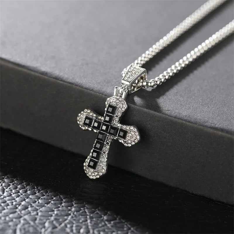 Rhinestone Cross Pendant Hip Hop Punk Necklace Jewelry