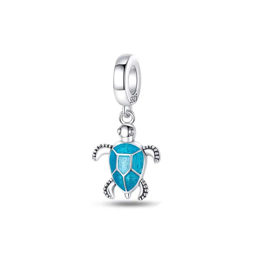 New 925 Sterling Silver Charm Fit Original Bracelet Accessories Women Jewelry Blue Ocean Series Octopus Dolphin Ship Lighthouse