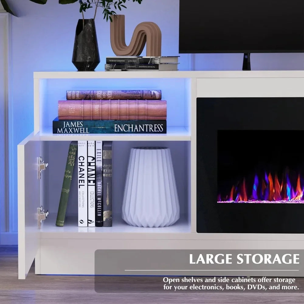 BEST SALE-Fireplace tv Stand with 36 inch Fireplace Up to 80" TVs,70" Modern Wood Media TV Console with Highlight Cabinet for Li