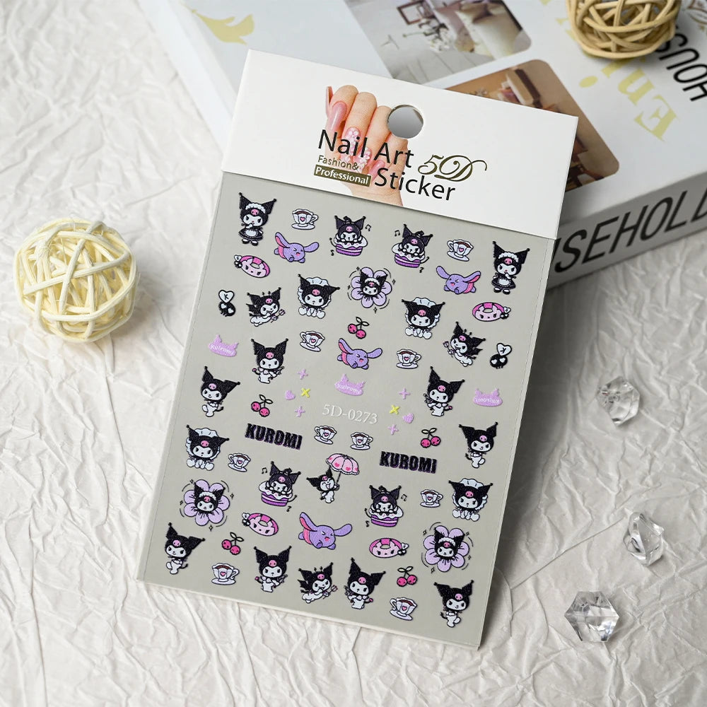 5D Sanrio Hawaii Hello Kitty/Mymelody Nail Stickers 1Pcs Kawaii Cartoon Kitty Nail Stickers DIY Holiday Girl Manicure Slider