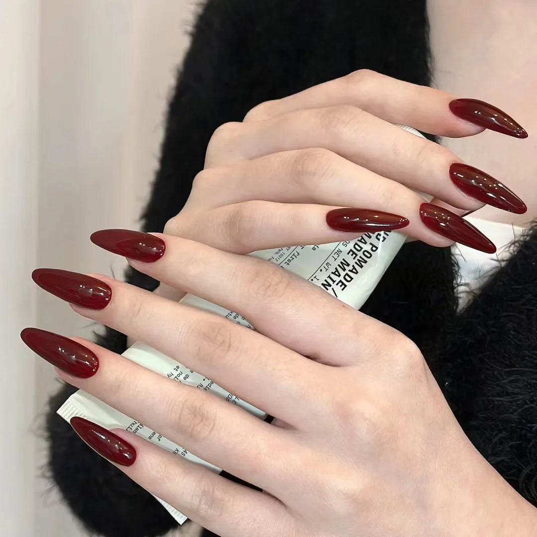 24pcs Halloween Fake Nails Black Red Gradient False Nails Dark Halo Wave Artificial Nails Wearable Long Stiletto Nail with Glue