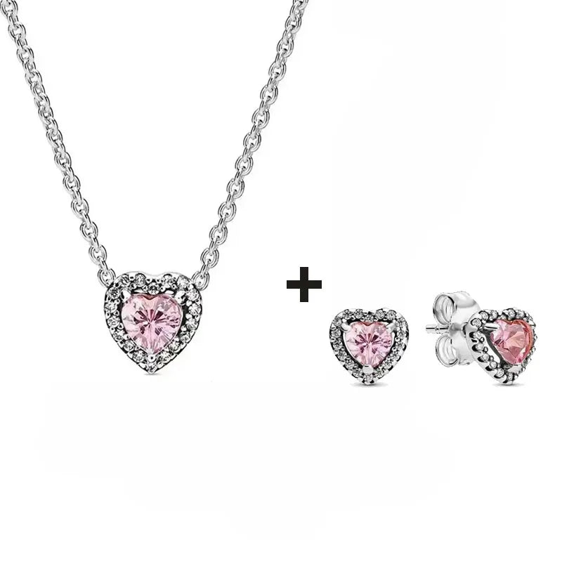 S925 Silver Valentine's Day Red Heart Charm Earring Snowflake Earrings Bow Heart Necklace DIY For Women Fine Jewelry Gift