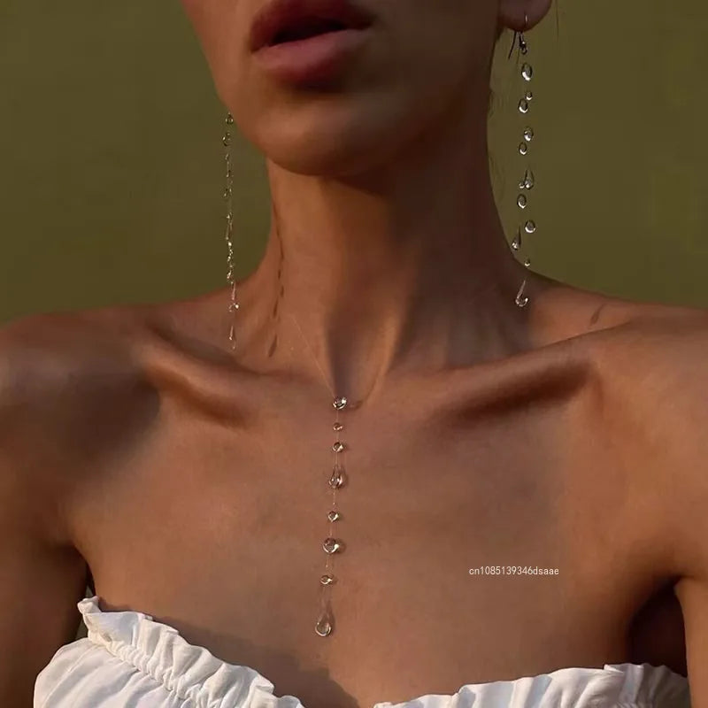 Handmade Water Drop Necklace, Raindrop Earrings, Resin Ice-Clear Dewdrop Jewelry, Alloy Women's Elegant Accessories