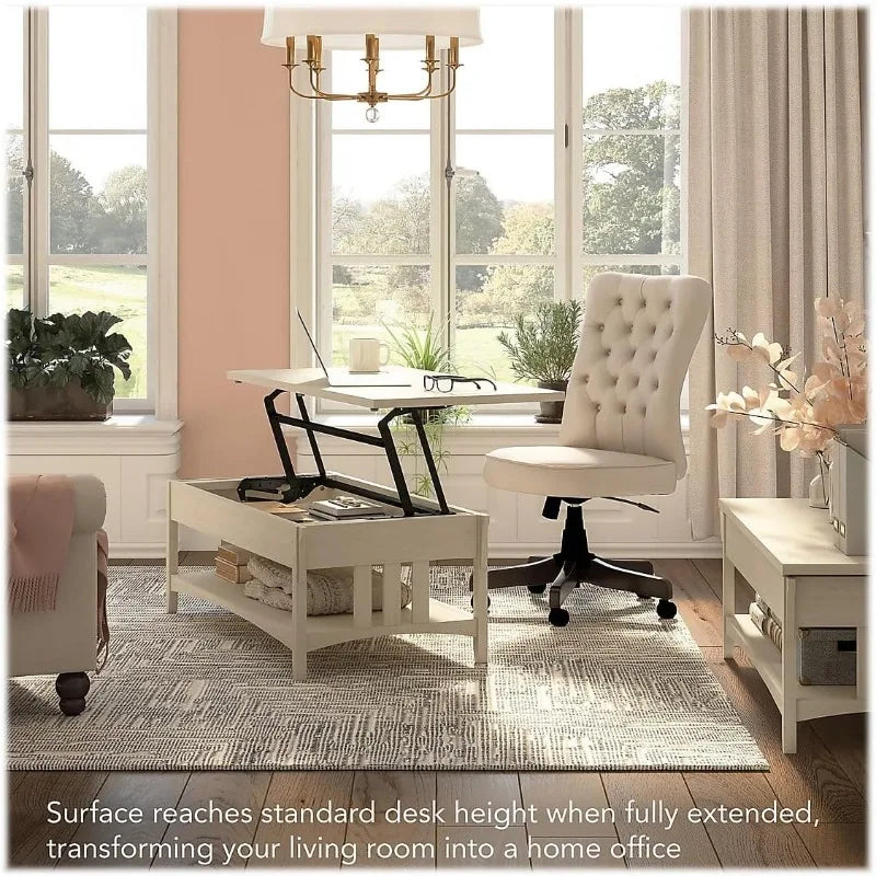 Furniture Salinas Lift Top Coffee Table Desk with Storage in Antique White