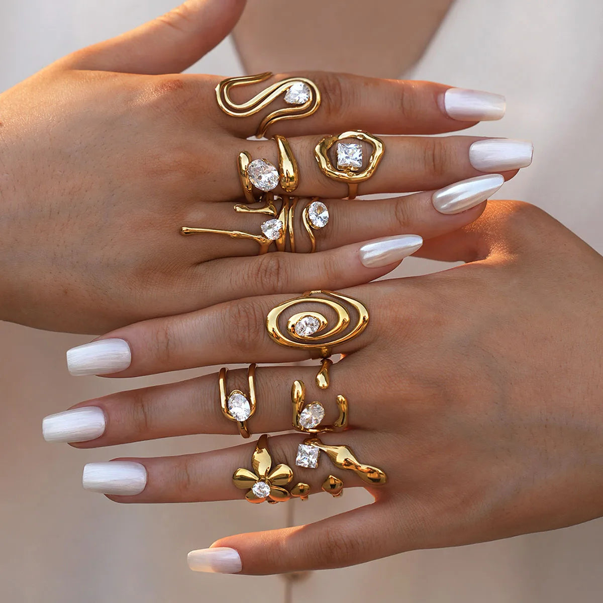 Statement Stainless Steel Delicate Shiny Cubic Zirconia Ring High Quality 18K Gold PVD Plated Finger Jewelry Gift