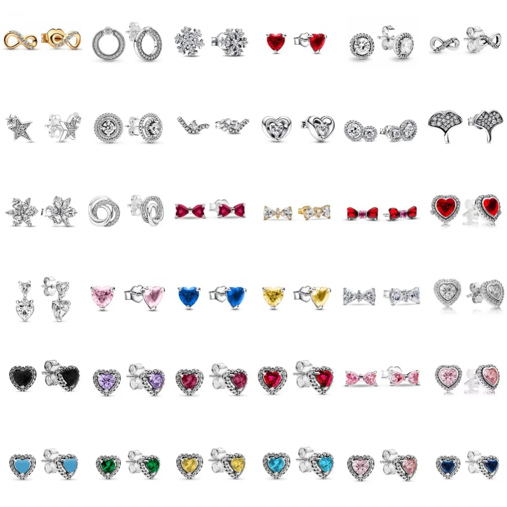 New 925 Silver Love Red Colorful Women's Zircon Earrings with Bow Earrings Original Women's Wedding Jewelry Birthday Gift