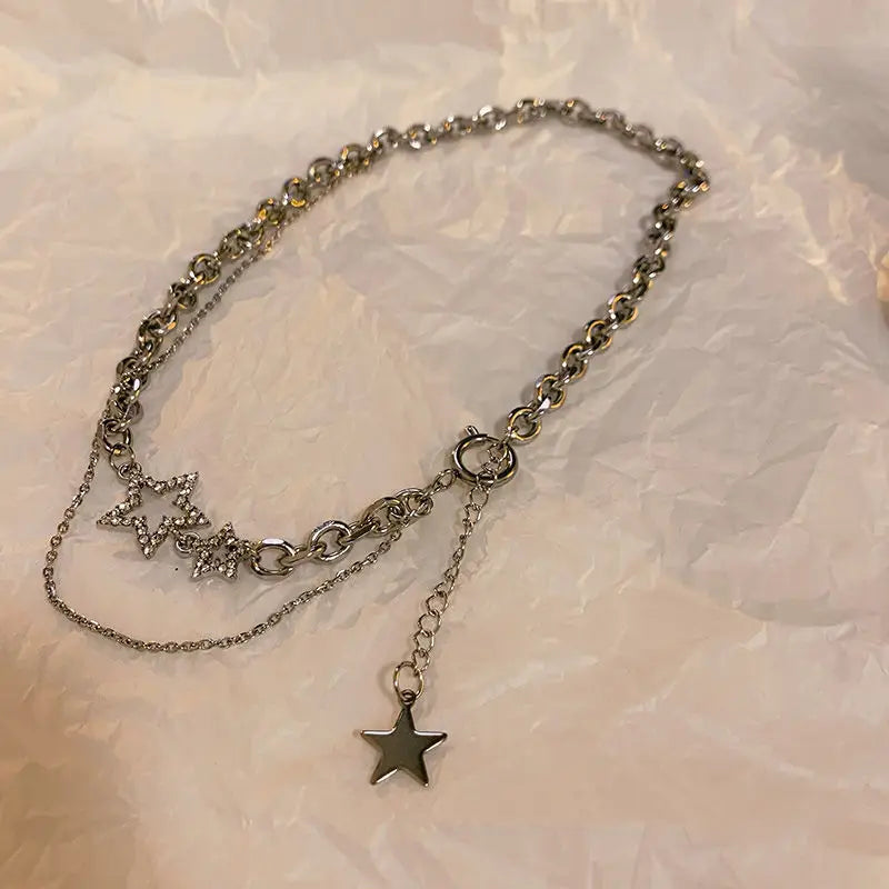 Y2K Star Zircon Pendant Necklace for Women Luxury Sweet Cool Girl Punk Heart Clavicle Chain 2024 New Fashion Jewelry Party Gift