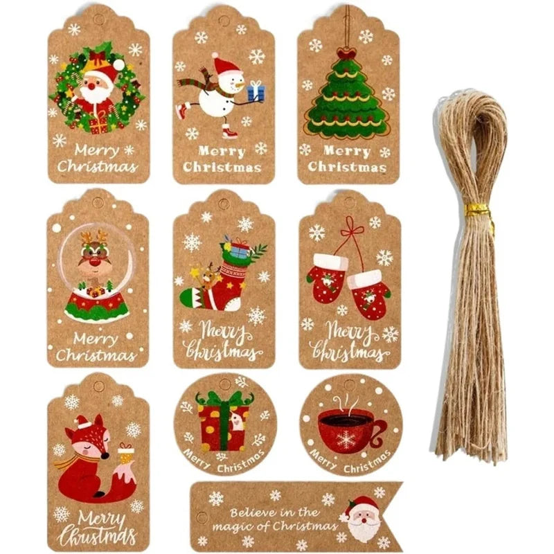 50pcs Painted Christmas Tag Kraft Paper Christmas Tag Card Party Gift Wrap Tag Tag 50 Sets