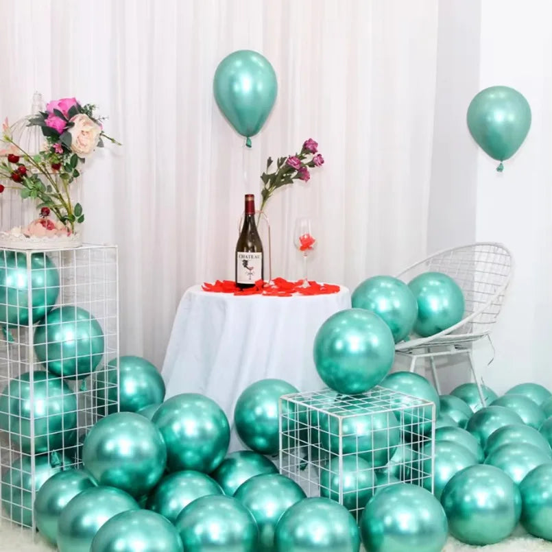 10Pcs Metal Latex Balloons Christmas Baby Shower Balloons Wedding Halloween New Year Ball Shape Birthday Party Decorations