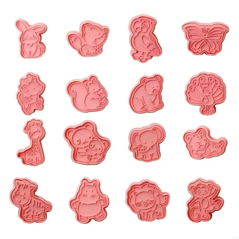 16Pcs Cartoon Animal Biscuits Cutters Cookie Stamps Fondant Pastry Mould Plastic Cookie Cutters Kitchen Baking Supplies