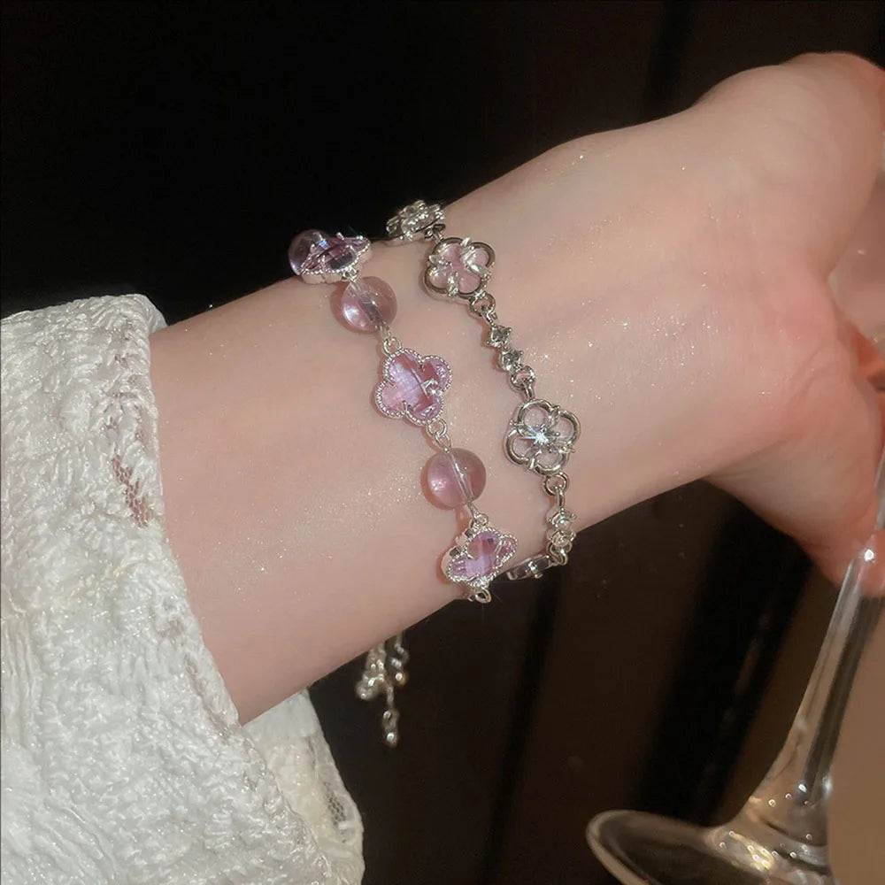 Crystal-encrusted Flower Adjustable Bracelet Fashionable And Exquisite Wristband Light Luxury High-end Jewelry