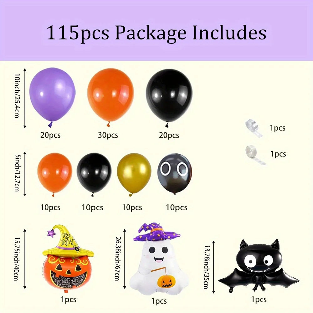 115PCS Halloween Balloon Wreath Set Pumpkin Ghost Foil Balloon Halloween Birthday Anniversary Ball Day of The Dead Decoration
