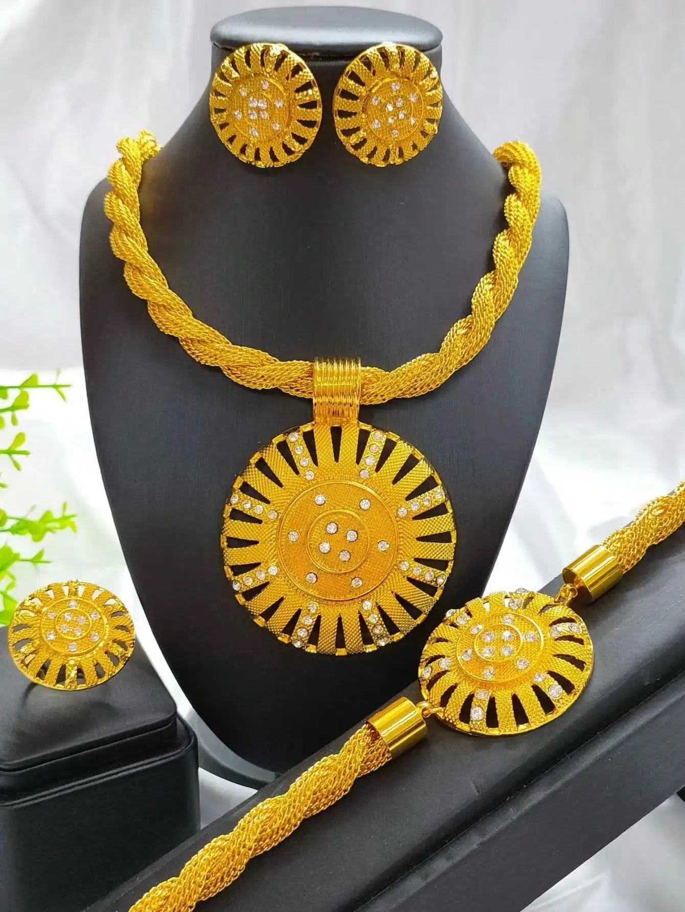 Nigerian Jewelery Set Wedding Jewelry For Women Dubai 24K Gold Color Jewlery African Designer Earrings Bridal Necklace