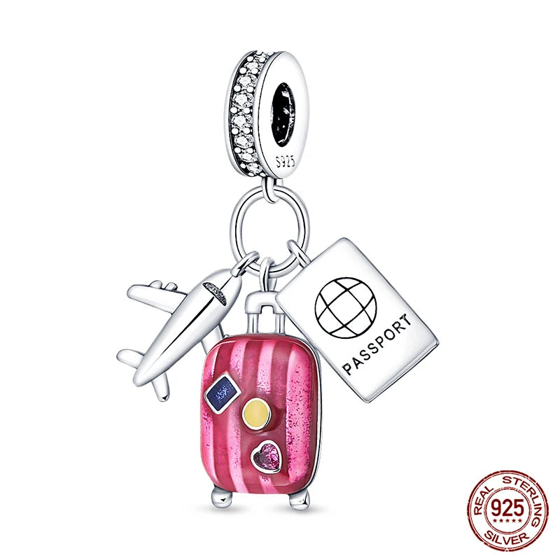 100% 925 Sterling Silver Hot Air Balloon Suitcase Graduation Travel Series Charm Beads Fit Qikaola Original Bracelet DIY Jewelry