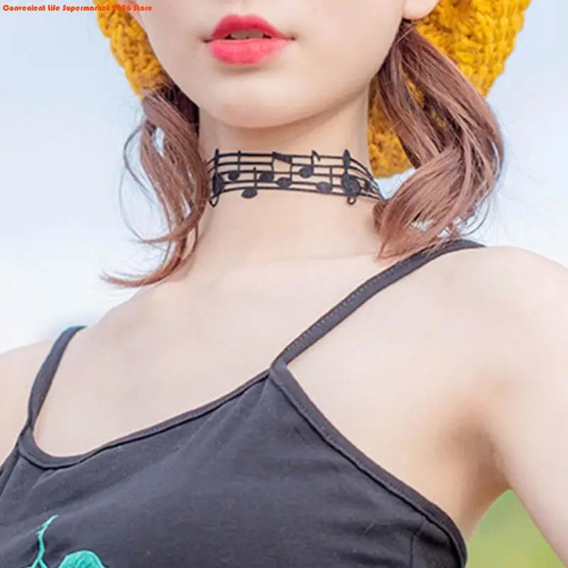 Handmade Black Short Necklace Featuring Unique Musical Note Design Women Jewelry for Fashionable Women and Music Lovers
