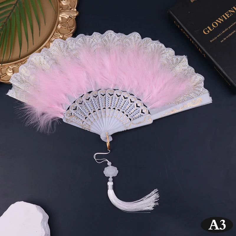 Gothic Court Dance Hand Fan Lolita Feather Folding Fan Japanese Sweet Fairy Girl Dark Art Craft Gift Wedding Party Decoration