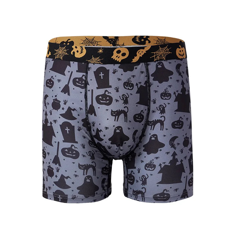 Funny Halloween Print Youth Boxer Panty Breathable Antibacterial Bag Mens Underwear Elastic Seamless Male Boxer Shorts Boyshorts