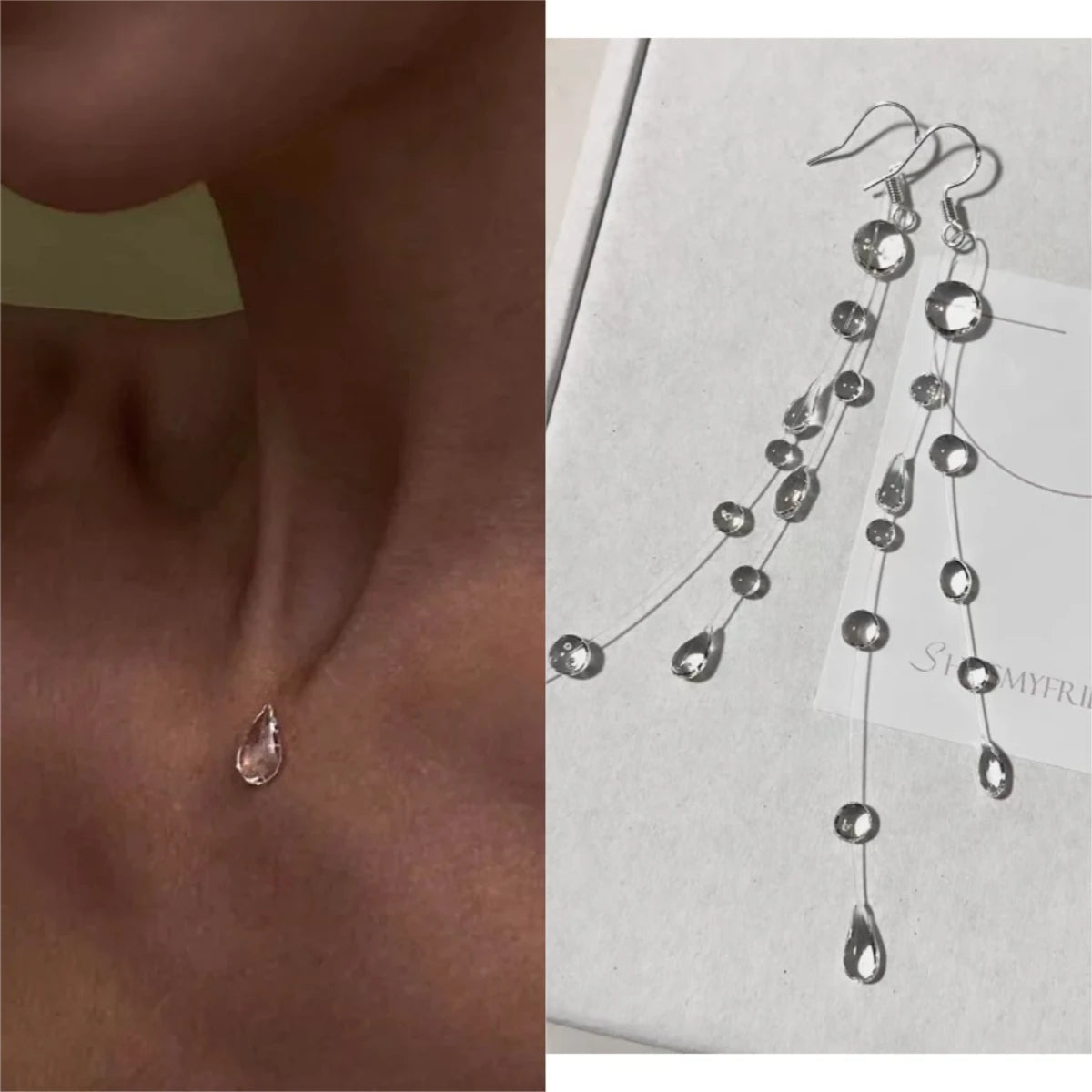 Handmade Water Drop Necklace, Raindrop Earrings, Resin Ice-Clear Dewdrop Jewelry, Alloy Women's Elegant Accessories