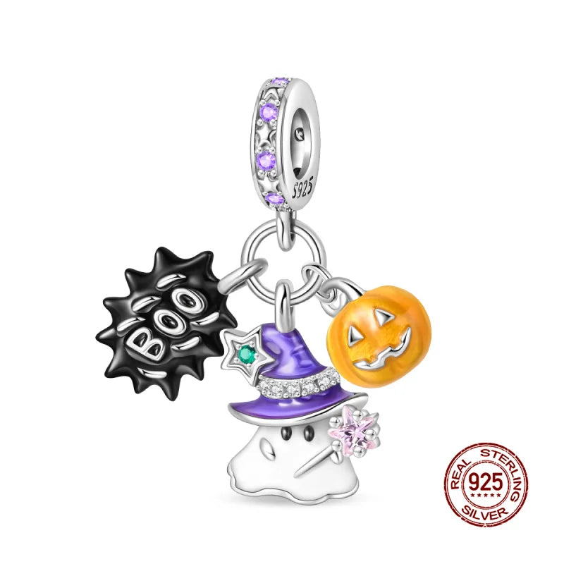 Original Charms 925 Silver Halloween Series & Flying Witch Pendant Charms Fits 3mm Original Bracelet For Women DIY Jewelry Gifts