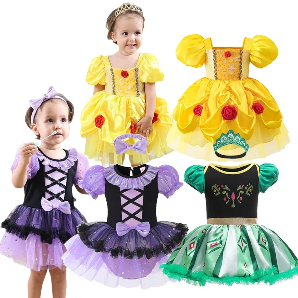 Baby Girls Belle Princess Outfit Anna Elsa Infant Baby Dress Kids Romper Witch Halloween Cosplay Clothes Birthday Costume Dress