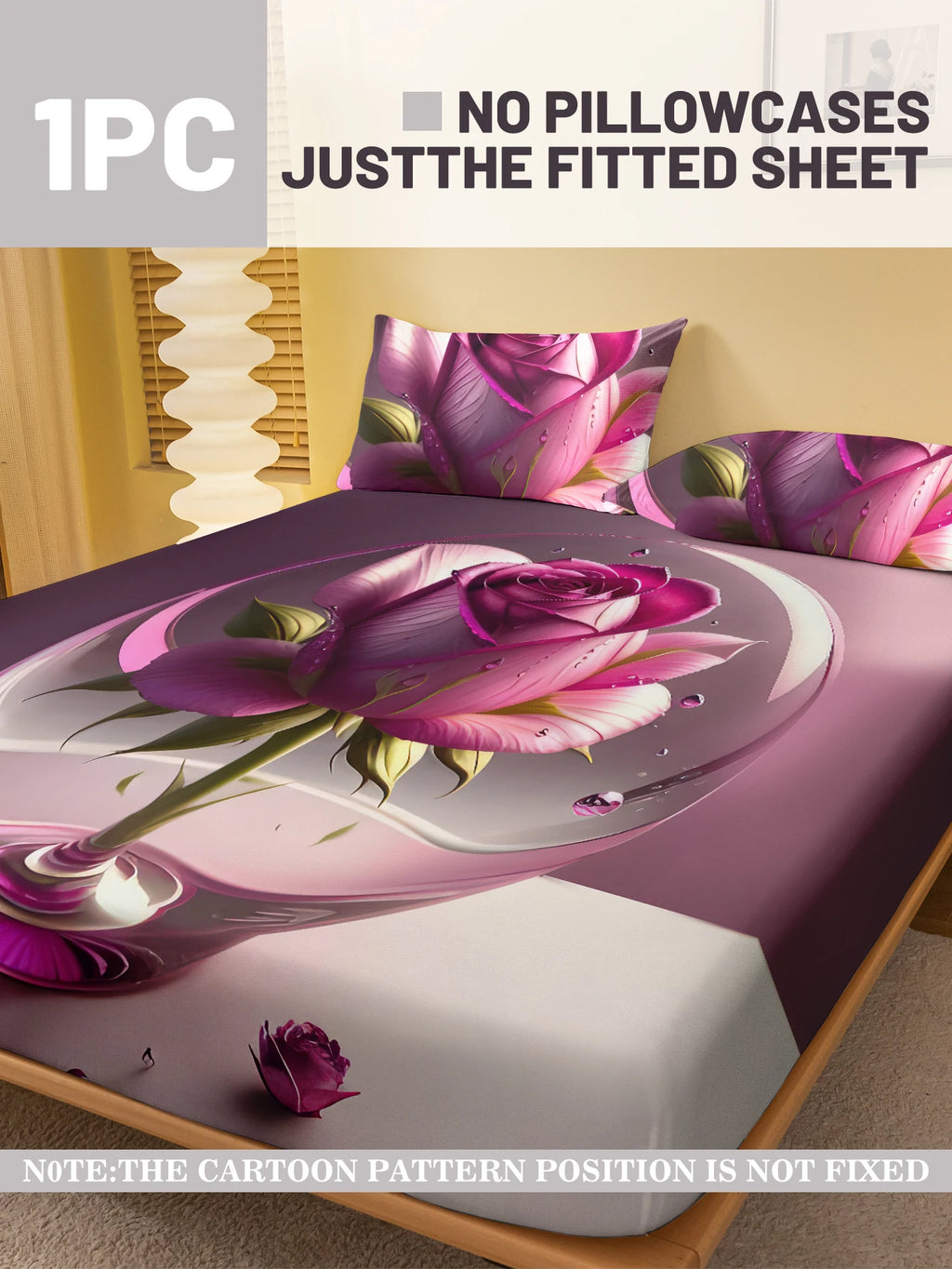 1 Simple modern Plant Flower Pink Rose digital printed frosted Fitted Sheet,bedroom printed bed cover,bedding(No pillowcase)