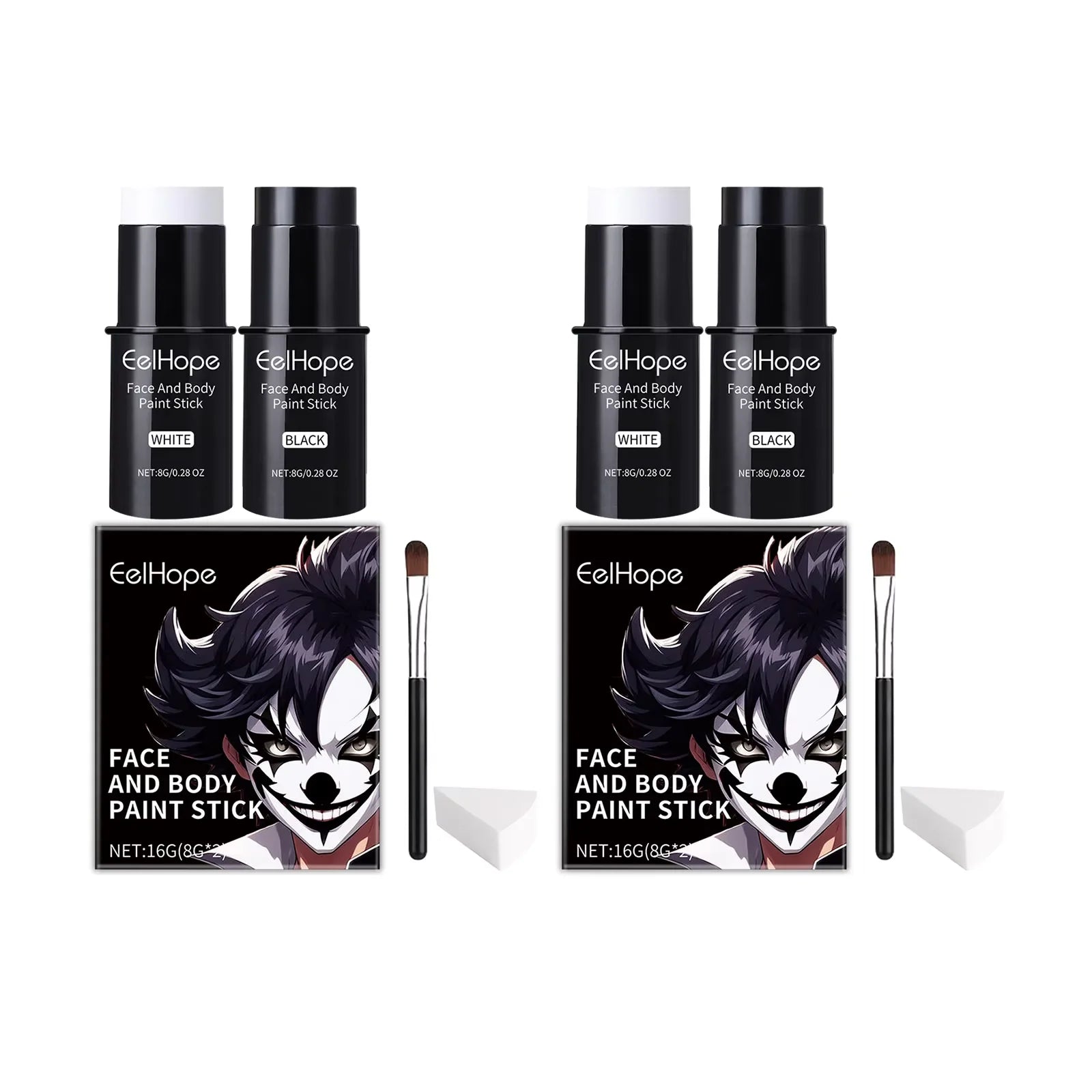 Black White Face Body Paint Kit Cover Foundation Clown Colorful Long Lasting Waterproof Halloween Festive Makeup Accessories Set