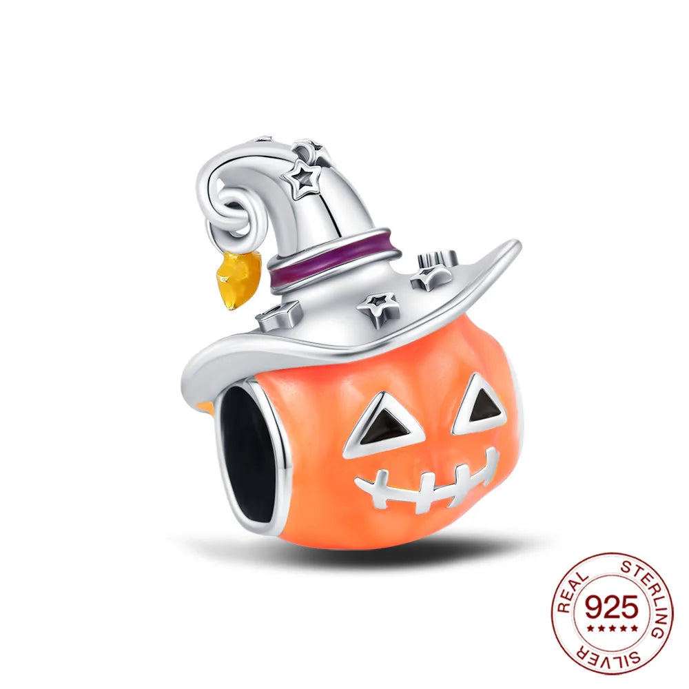 2025 925 Sterling Silver Halloween Charm Spooky Ghost Pumpkin Pendant For Women Men Making DIY Bracelet Party Jewelry Gift