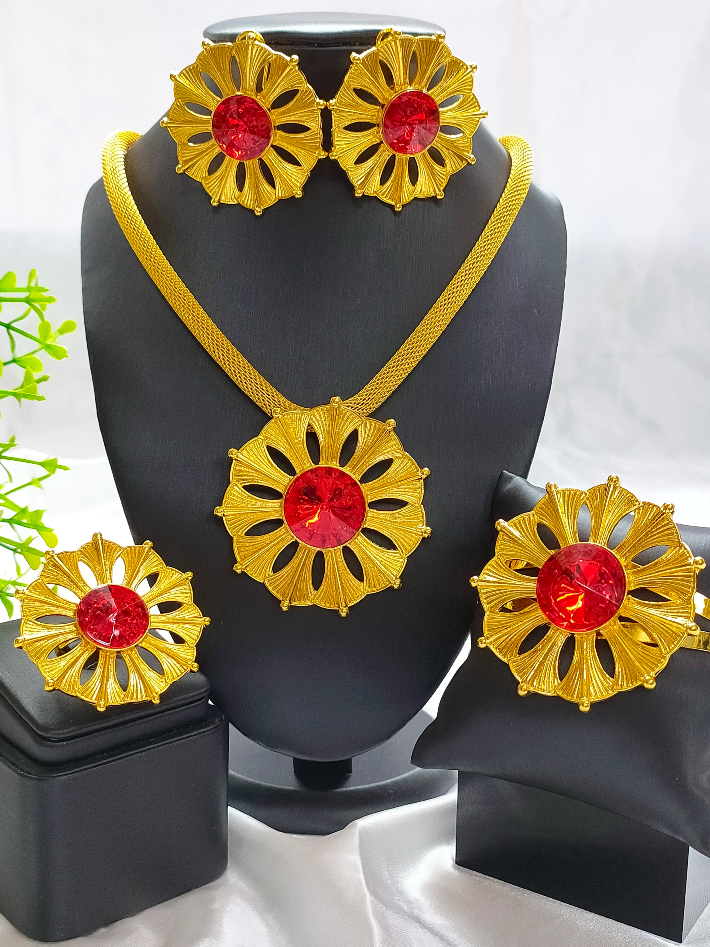 Nigerian Jewelery Set Wedding Jewelry For Women Dubai 24K Gold Color Jewlery African Designer Earrings Bridal Necklace