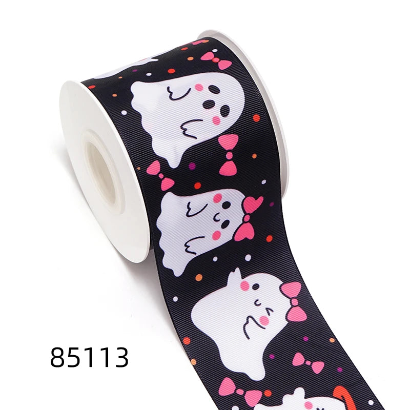 5 Yards Bat Spider Halloween Printed Grosgrain Satin Ribbons For Bows DIY Craft Decoration Packaging Supplies. 85110