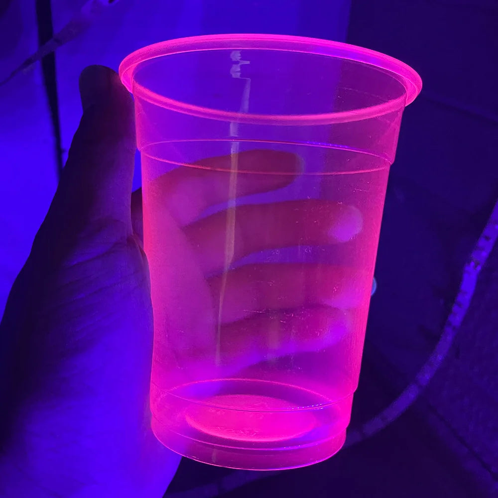 40pcs 12oz Neon Party Cups Disposable Glow Cups Under UV Black Light Neon Birthday Decorations Glow in the Dark Party Supplies